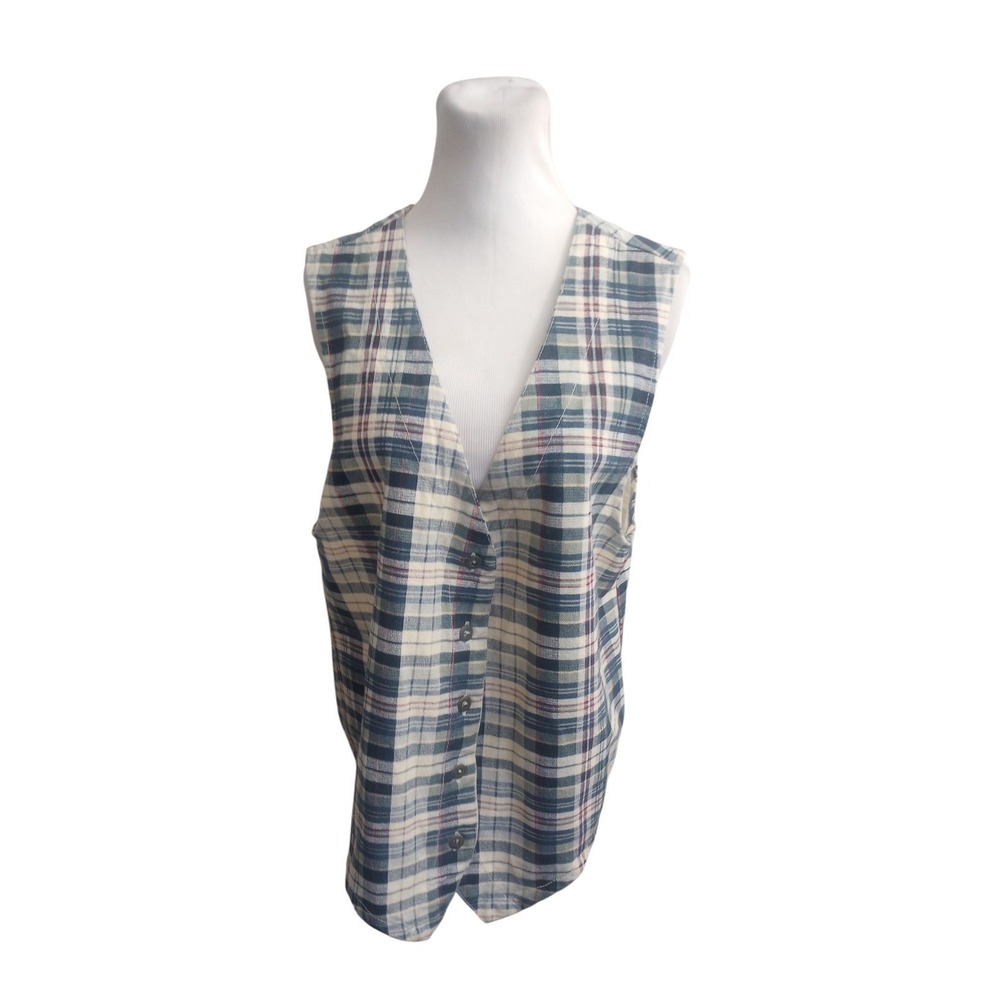 Vintage 90's Y2K Academia Cherokee Plaid Cotton Vest Grunge Preppy